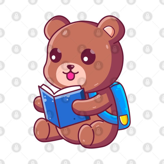 Cute School Brown Bear Reading Book by Ardhsells