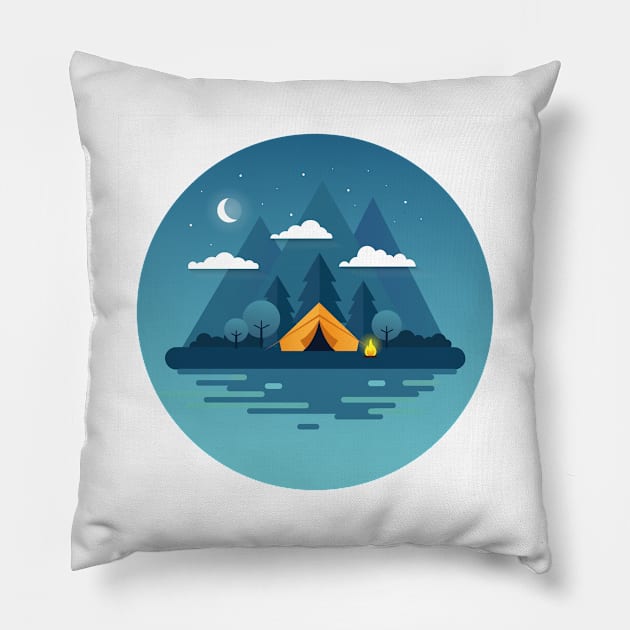 Night landscape flat style illustration Pillow by SamridhiVerma18