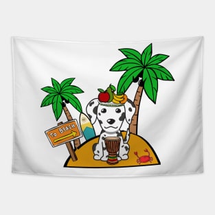 Funny dalmatian is on a deserted island Tapestry