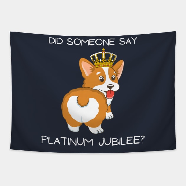 Funny Corgi Platinum Jubilee 2022 Tapestry by Katebi Designs