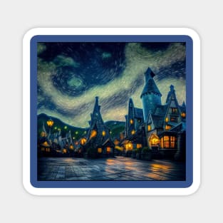 Starry Night Over Hogsmeade Village Magnet