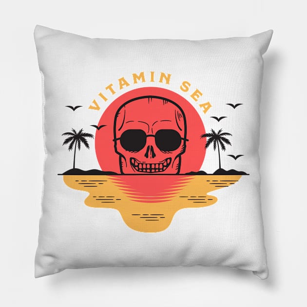 Vitamin Sea Skull Retro Sunset Pillow by DesignIndex