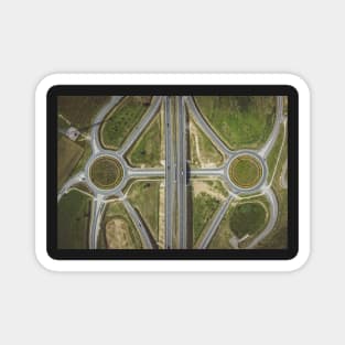 Junction on highway top down aerial view Magnet