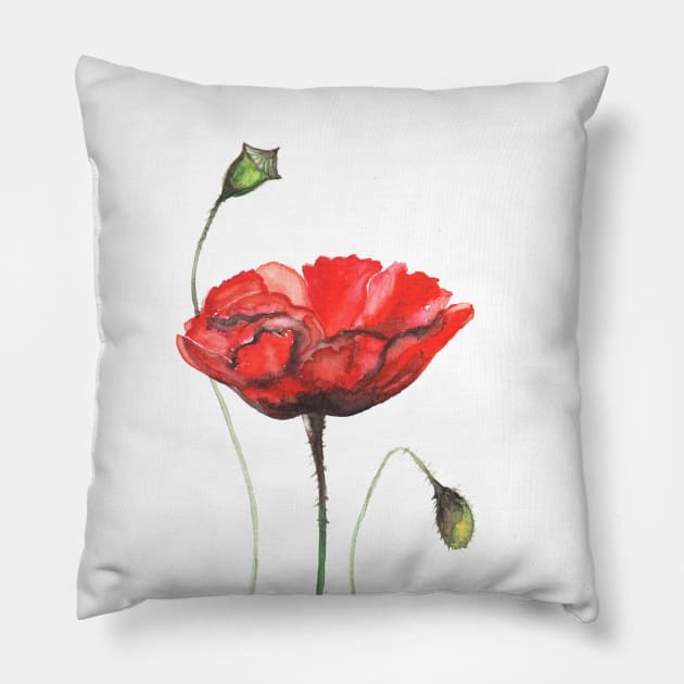 poppies, poppies flowers, watercolor flowers, red flowers, home decor, nursery Pillow by Luba_Ost