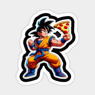 Goku striking a heroic pose with a pizza Magnet