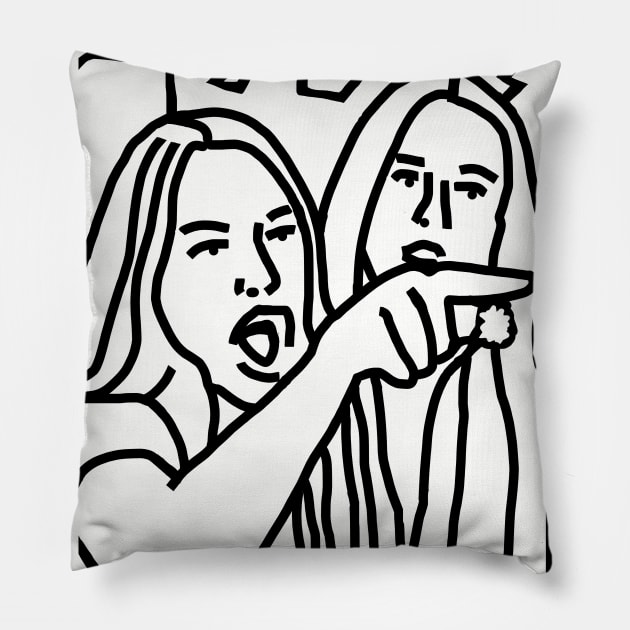 Funny Woman Yelling at Cat Line Drawing Ladies Only Pillow by ellenhenryart