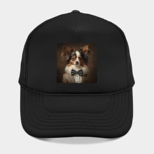 Papillon Dog in Suit Hat
