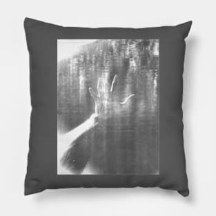 Digital collage, special processing. Reaching hand above water. Like pool. Very beautiful. Desaturated. Pillow