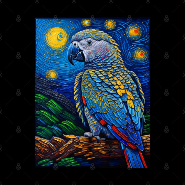 African Grey Parrot in starry night by FUN GOGH