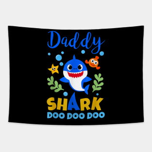 Daddy Papa Of The Shark Birthday Family Matching Birthday Tapestry