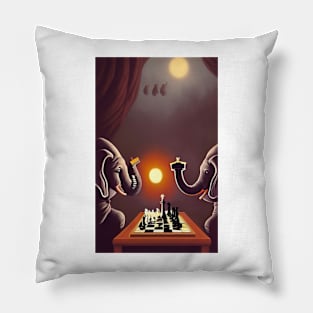 Elephants Playing Chess Pillow