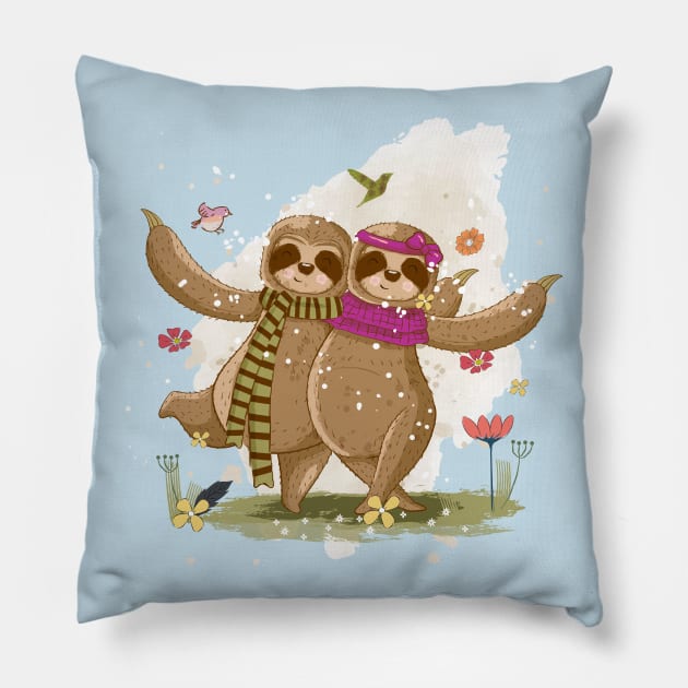 Sloths Romantic Couple Pillow by Mako Design 