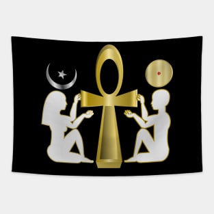 Gold Ankh Male Female - White Tapestry