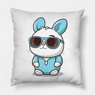 Cute kawaii rabbit wearing sunglasses Pillow