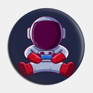 Cute Astronaut Playing Game with Controller Cartoon Pin