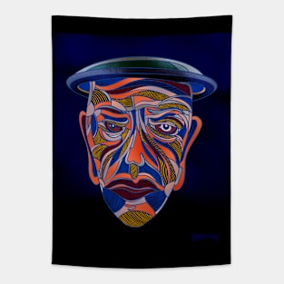 Line Drawing of a man’s face with strange hat Tapestry