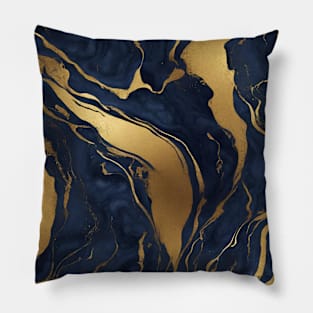 Preppy Boho Chic Minimalist Gold and Blue Marble Pillow