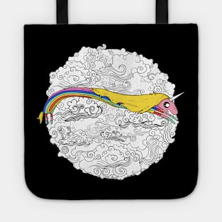 Rainbow lady among cotton clouds Tote