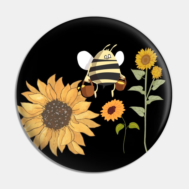 Sunflower and Fatty Bee Pin by Color by EM