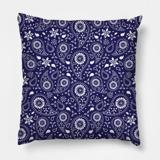 Beautiful Paisley Floral Pattern - Blue and White Pillow