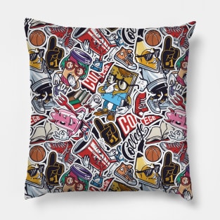 College Life Colorful Sticker Pattern Pillow