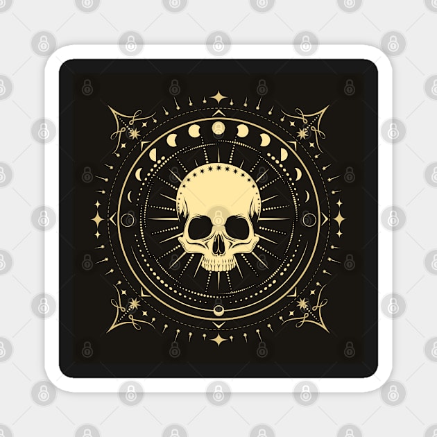 Human Skull with Phases of Moon Esoteric Illustration Magnet by devaleta