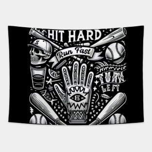 Hit Hard Run Fast Turn Left Cinco de Mayo Funny Baseball Men Tapestry