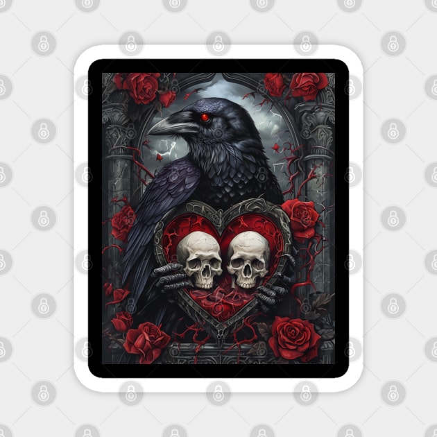 Gothic Raven: Crimson Embrace Magnet by Steve