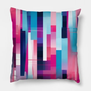 Cubist Harmony: Modern Geometric Dance in Pink, Blue, and Violet Pillow