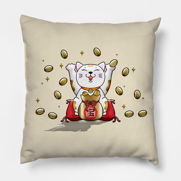 Lucky fortune cat Pillow by WordFandom