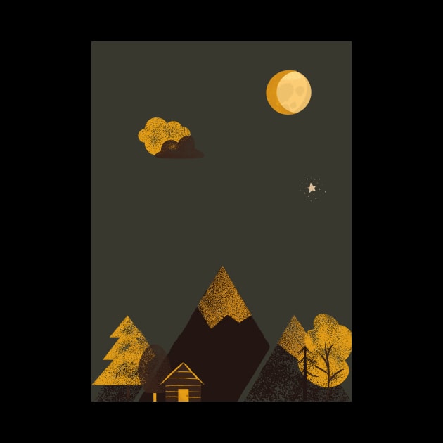 Night under the moon. Outdoor lovers design. Camping in mountains. Sun & Moon Artwork With mountains. Boho art of moon at night and terracotta mountains. by waltzart