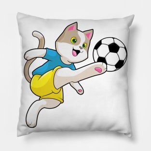 Cat as Soccer player with Soccer ball Pillow