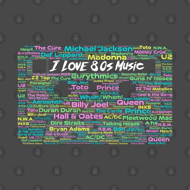 80s Music Wordcloud for Darker Backgrounds by WYL - Words You Love