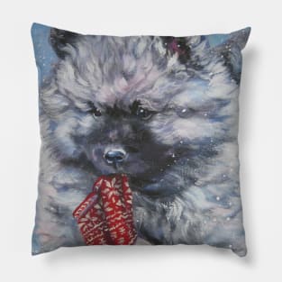 Keeshond Christmas Fine Art Painting Pillow