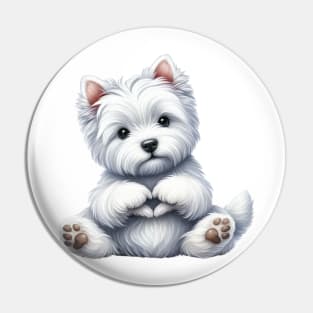 Valentine West Highland White Terrier Dog Giving Heart Hand Sign Pin