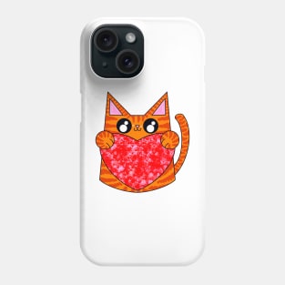 Bob The Orange Pattern Cat With Valentines Heart Phone Case