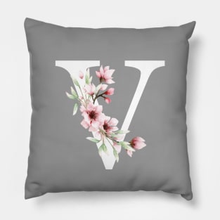 Letter V Monogram With Cherry Blossoms Pillow