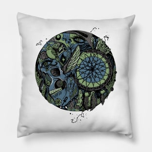 Mellow Cool Skull and Dreamcatcher Circle Pillow