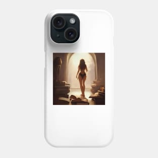 Girl walking between books Phone Case