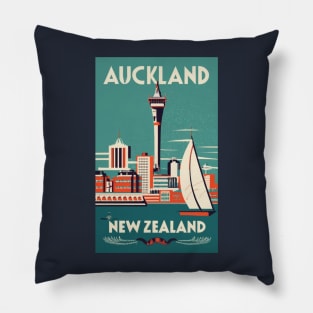 A Vintage Travel Art of Auckland - New Zealand Pillow