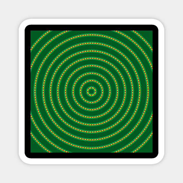 Round Bullseye Pattern no.3 Dark and Medium Green and Yellow with Red dotted lines Magnet by Neil Feigeles