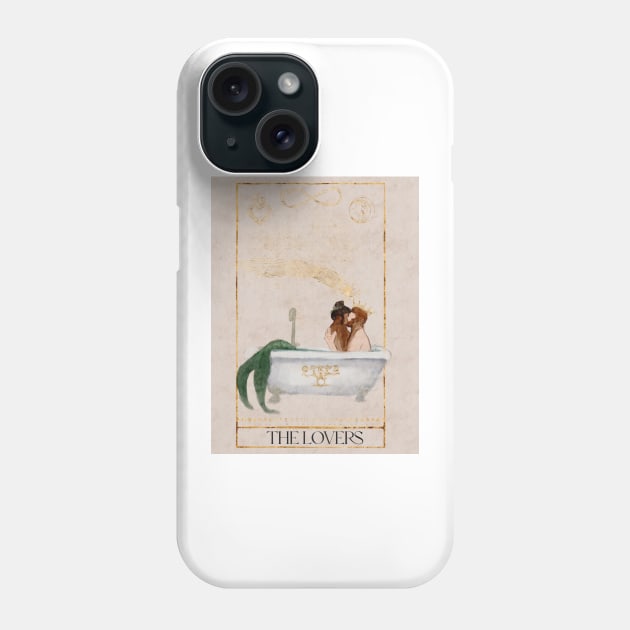 The Lovers Tarot Card Watercolor Sailor & the Siren Mermaid and her Sailor in bathtub Phone Case by penandbea