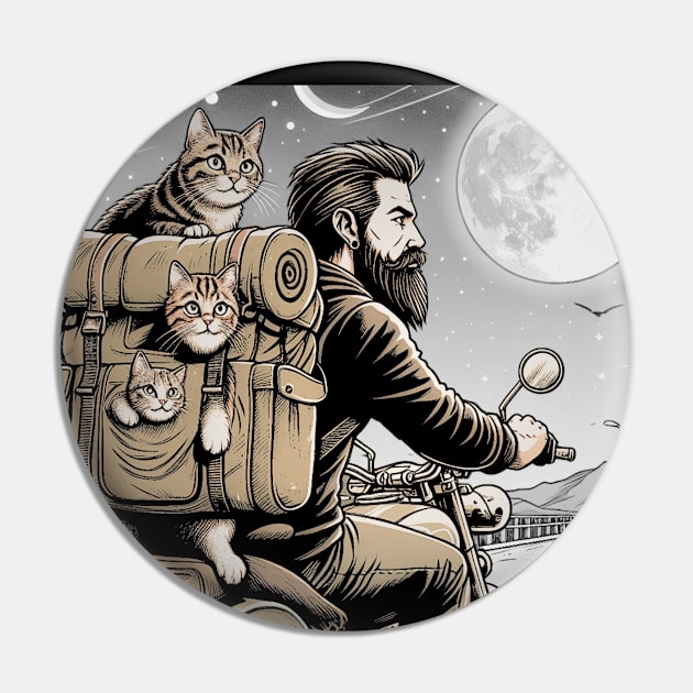 Cat Dad and Biker Pin by DAZu