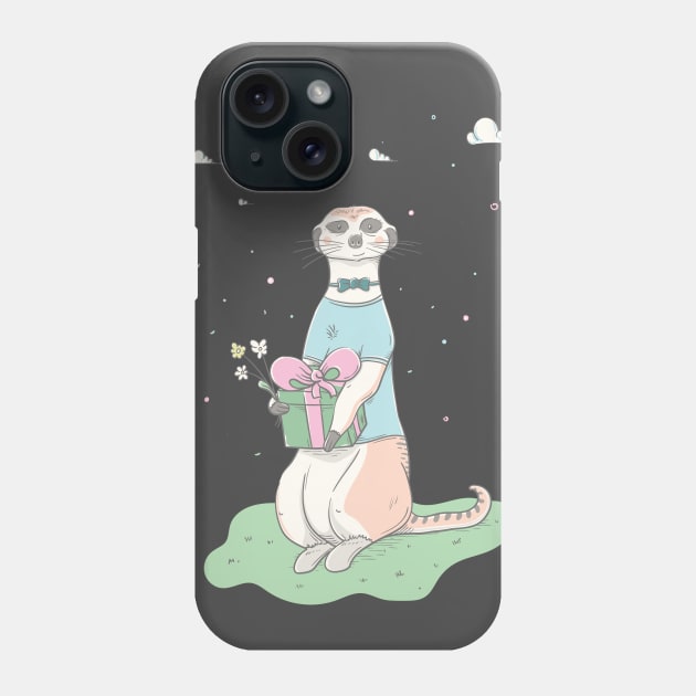 Lovely cute meerkat with a gift and a bouquet Phone Case by daleone
