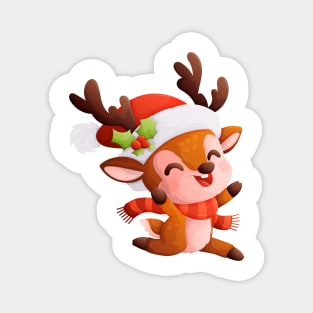 Happy and cute Christmas deer in winter clothes Magnet