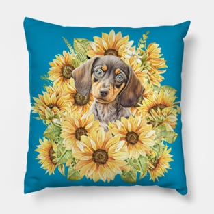 Dapple Dachshund Sunflower Pillow