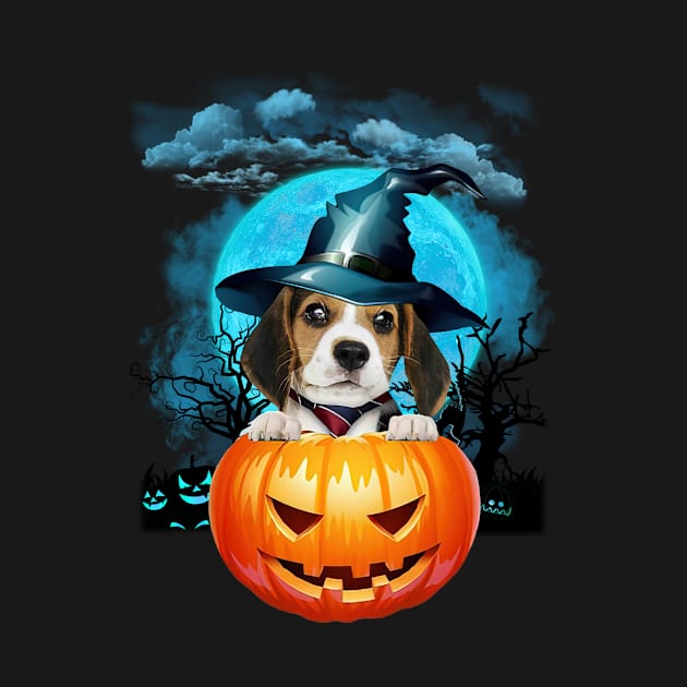 Beagle Witch Hat Pumpkin And Blue Moon Halloween by Centorinoruben.Butterfly