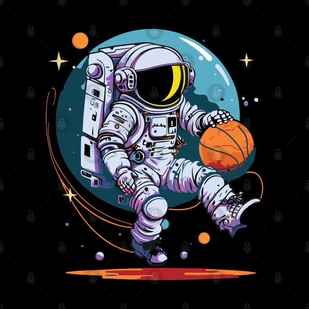 Space Traveller on Distant Planet with Basketball by Graphic Duster