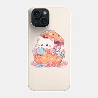 White cat in a bag of candies Phone Case