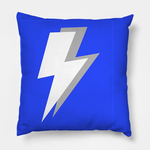 White and Grey Lightning on a Bright Blue Background Pillow by OneThreeSix